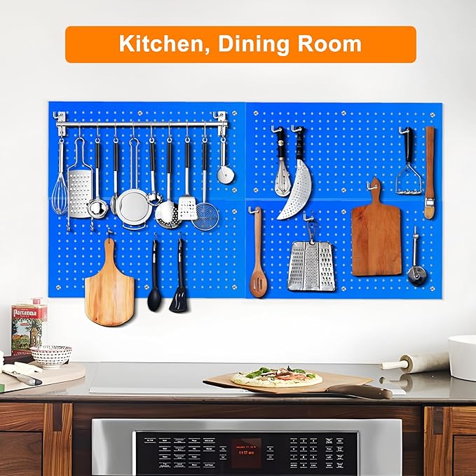 Metal Pegboard Panels 24" x 12" 4 Pack Heavy Duty Steel Pegboard Wall Organizer, Garage Utility Tools Pegboard Storage System
