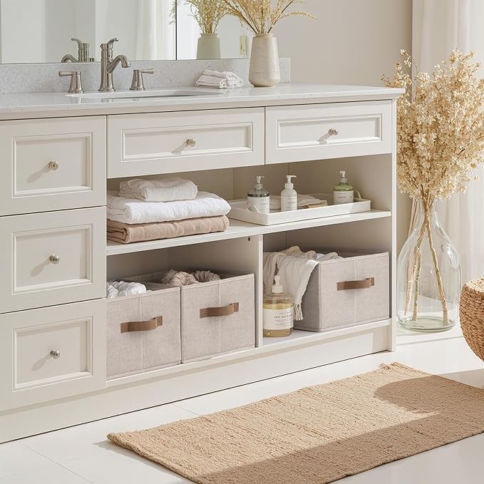 StorageWorks Shelf Baskets for Organization, Linen Closet Organizers and Storage Basket, Foldable Storage Bins, Closet Organi