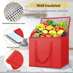 BALEINE 2Pk Insulated Reusable Grocery Bags, Collapsible Cooler Bag for Groceries, Heavy Duty Large Insulated Bag (16''x9''x13'', Bright Red)