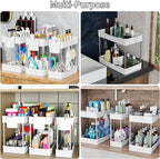 3 Pack Under Sink Organizers and Storage, 2 Tier Bathroom Cabinet Organizer Shelf with Hanging Cups for Kitchen & Bathroom (W