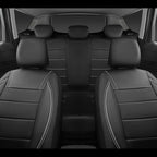 CAR PASS Universal Reflect Piping Leather Car Seat Cover, Fit for suvs,Van,Trucks,Airbag Compatible,Inside Zipper Design and Reserved Opening Holes (Full Set, Black and Grey)