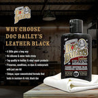 Doc Baileys Black Leather Detail Kit - All-in-One Leather Cleaner, Conditioner, Dye & Waterproofer - Restores Faded Black Lea