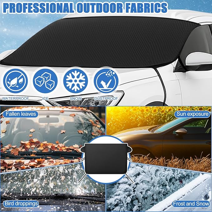 Windshield Cover for Ice and Snow Kit Winter Car Essentials 600d Oxford Snow Cover with Ice Scraper Brush Storage Bag Winter Car Accessories Frost Hail Protector for Sedan Truck SUV and Mpv