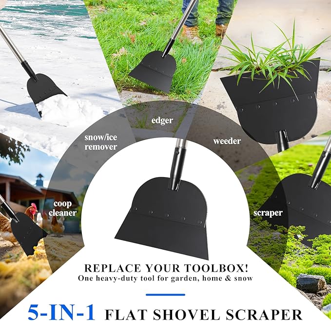 Snow Shovel Ice Scraper- Multifunctional Garden Cleaning Flat Shovel Floor Scraper Long Handle, Heavy Duty Weed Scrapers Tool, Metal Sharp Blade for Lawn Edging,Sidewalk Weeding,Driveway,Steps,67"