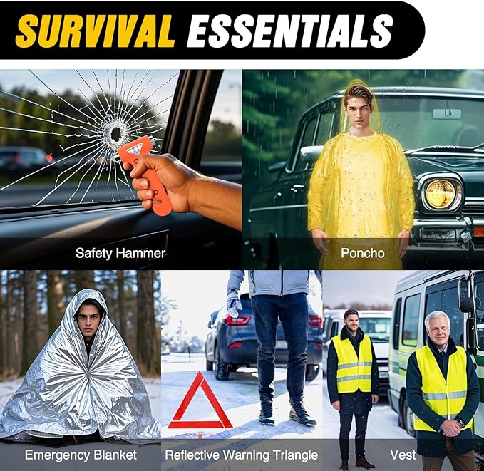 Nilight Car Emergency Kit with Jumper Cable Air Compressor Tire Repair Essential Tools First Aid Alligator Connector Electric