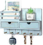 Rebee Vision Decorative Key Holder Wall Mount with 2 Drawer Organizer - Modern Mail Organizer with 6 Key Hooks & Shelf - Home