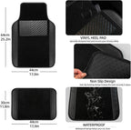 NBTEPEM Waterproof Universal Fit Car Floor Mats, Faux Leather Sporty Car Carpet Mats with Anti-Slip Nibbs Backing & Driver Heel Pad Fit for SUV, Vans, Sedans, Trucks, Set of 4 (Black)