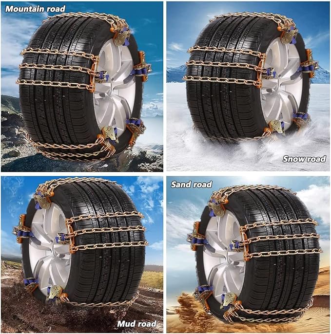 Snow Tire Chains, Universal Car Emergency Anti Slip Snow tire Chains, 6 Pack Winter Security Portable Adjustable Car Tire Sno