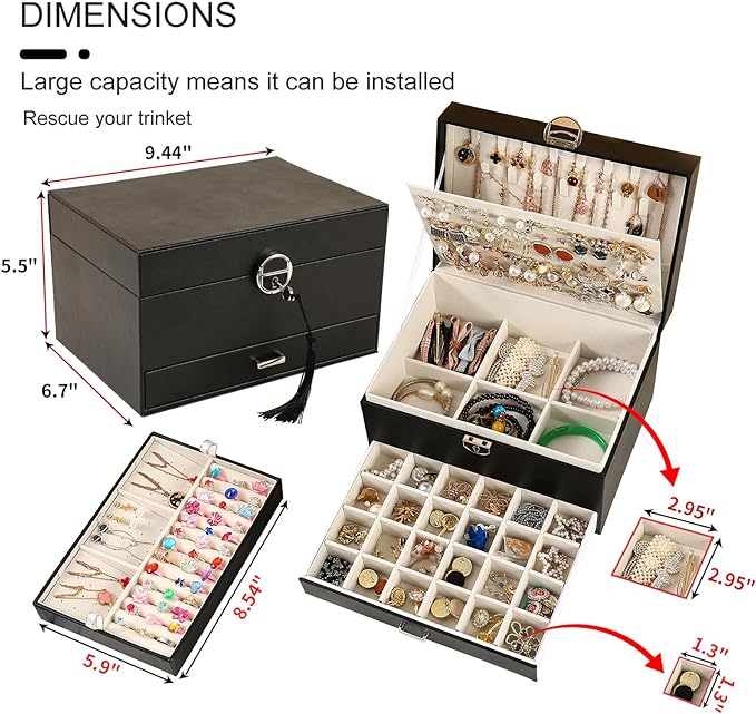 BOOVO Earring Jewelry Box For Women Girl Stud Organizer, 5 Layers Girl Jewelry Organizer Box With Lock Earring Holder Organiz
