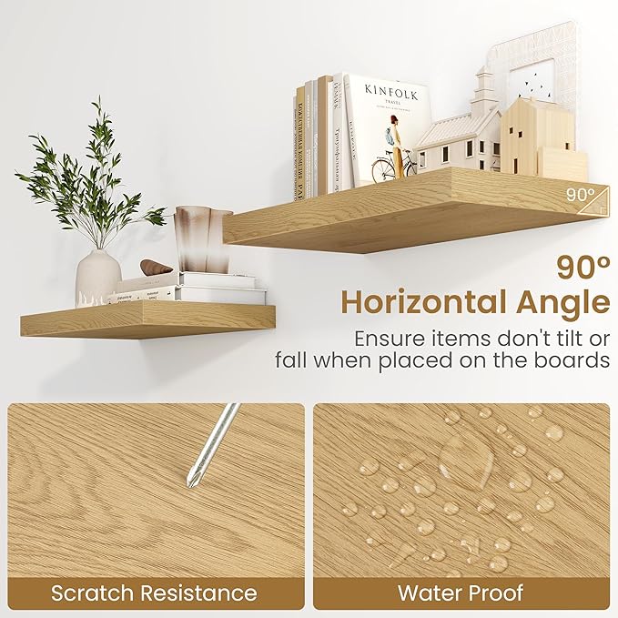24"W x 9.3"D Floating Shelves for Wall, Wall Mounted Bathroom Shelves 2 Pack Deep Floating Shelf for Bedroom Kitchen Living R
