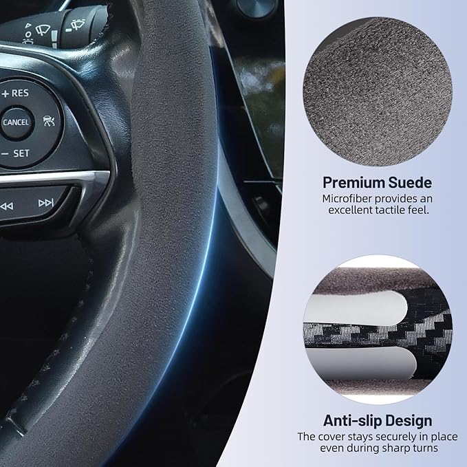 Frani Suede Steering Wheel Cover,Universal Fit 15 Inch-Premium Non-Slip Breathable Comfort Grip for Cars Trucks SUVs,Anti-Slip Durable Interior Upgrade