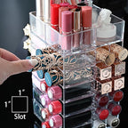 Ikee Design Lipstick Organizer with 53 Slots 360 Degree Rotating Spinning Acrylic Lip Gloss Organizer for Makeup, Lipsticks, 
