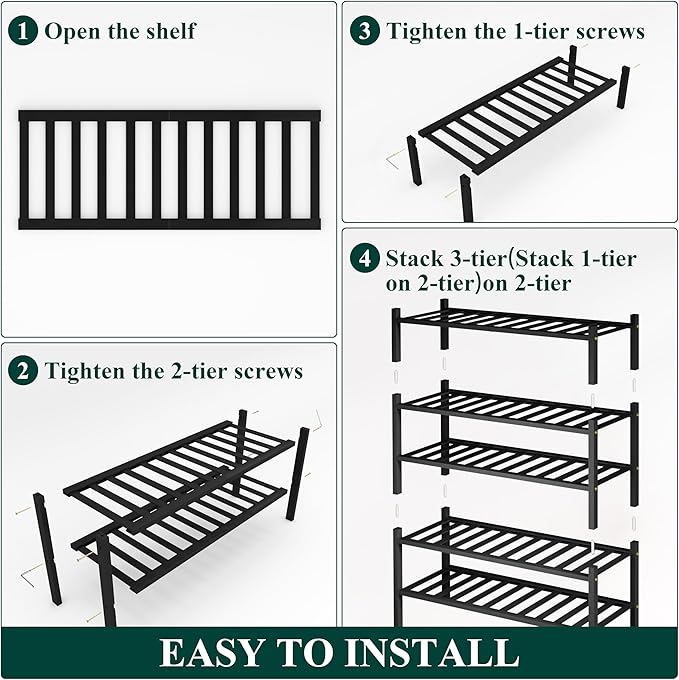 Smiry Shoe Rack, 5 Tier Bamboo Shoe Organizer, Stackable Free Standing Wooden Shoe Storage Shelf for Closet, Entryway, Front 