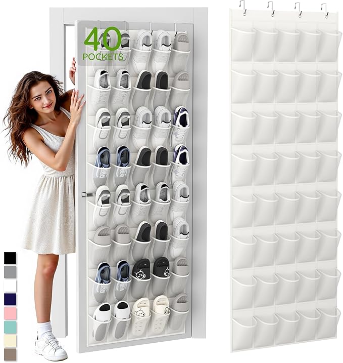 Unjumbly Over the Door Shoe Organizer with 40 Large Breathable Mesh Pockets, Space Saving Shoe Holder, Hanging Shoe Rack for 