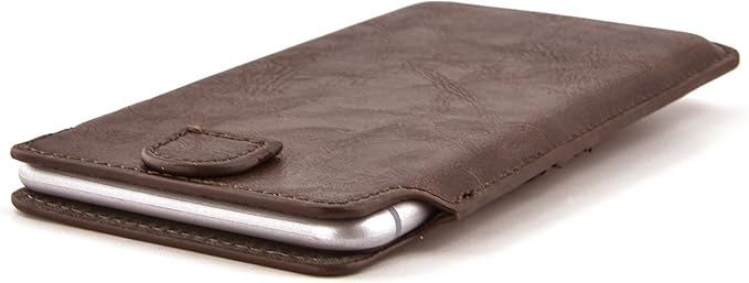 Dockem Provincial Wallet Sleeve for iPhone 11-15 Pro Max, 14-16 Plus, XS Max, 6-8 Plus (6.5/6.7 inch) – Vintage Vegan Leather Pouch Cover with 2 Card Holder Slots [Brown]