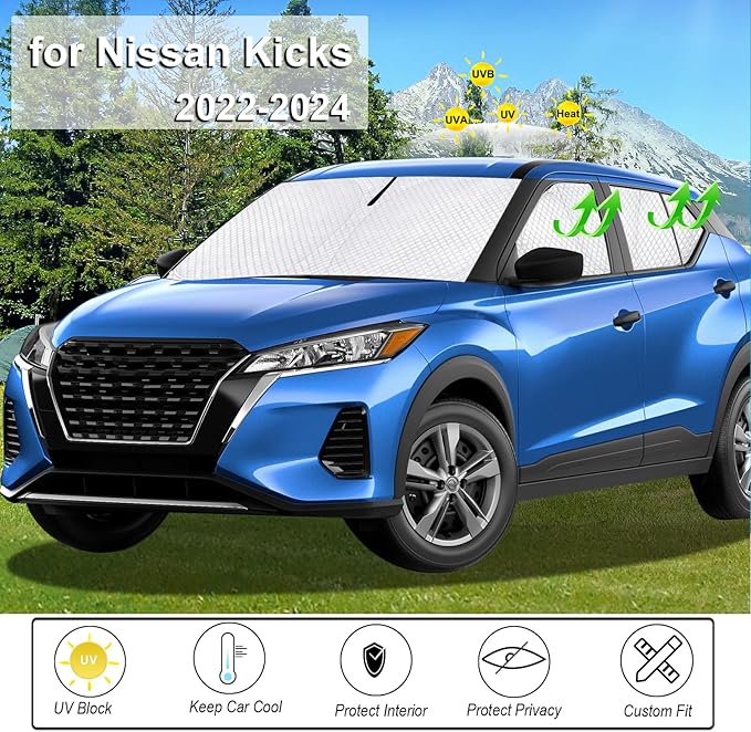 KMF 6pcs Thicken Sun Shades for Nissan Kicks 2022-2024 Accessories, Full Car Window Covers Sunshade for Windshield Side Rear, UV Block and Blackout Privacy for Car Camping Outdoor