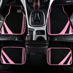 CAR PASS Pink Edge Faux Leather Car Floor Mats Universal Car Carpet Mats with Double Stitch Line Anti-Slip Backing Design, fo