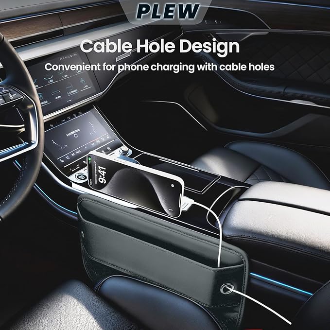 2-Pack Car Seat Gap Filler Organizer - Upgraded Anti-Slip Strap Design - Premium Leather Side Console Pocket - Prevent Phone Falling - Universal Fit Car Essentials for SUV, Truck & Sedan, Grey