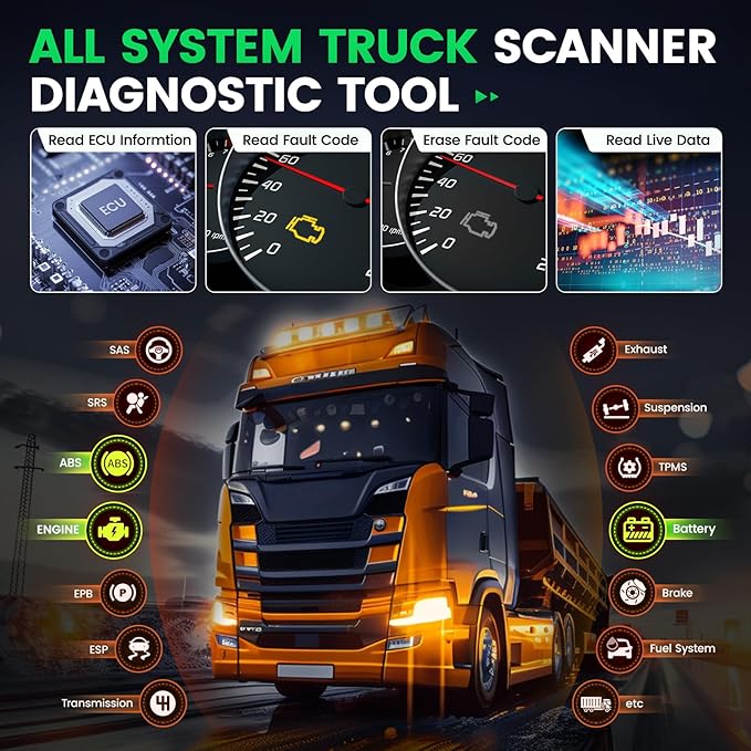 ANCEL HD200 Bluetooth Heavy Duty Truck Scanner, Speed Limit and Idle Reset for Cummins & Caterpillar Engines, J1939/J1708