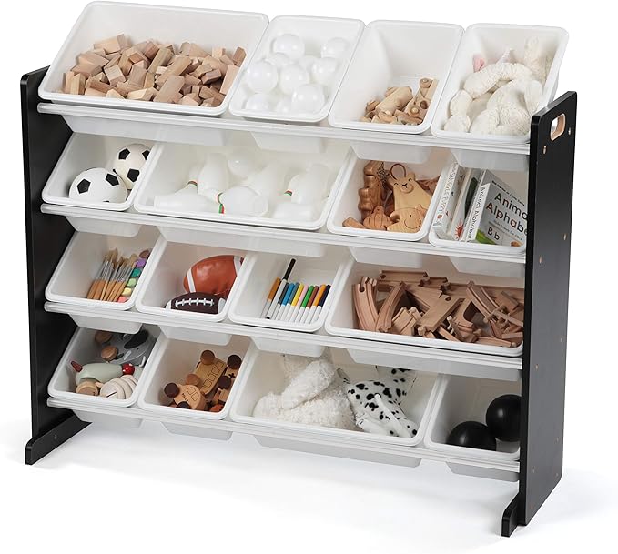 Humble Crew Supersized Toy Storage Organizer with 16 Removable Bins, Black/White – Large Toy Storage for Toddlers Ideal for K