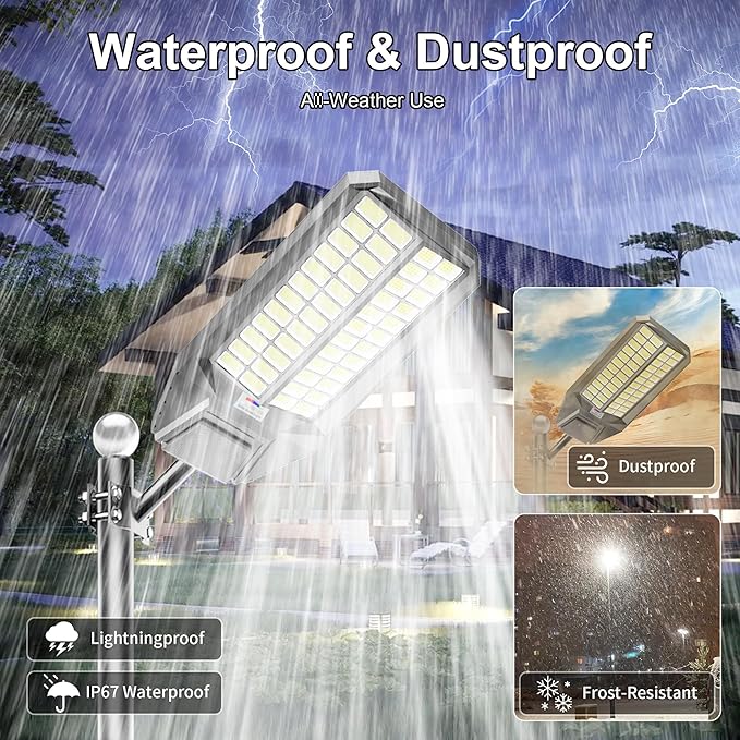 12000W Utral-large Solar Street Lights Outdoor LED Solar Street Light with Motion Detection, Dusk to Dawn, Weatherproof, Ideal for Security Lighting in Driveways and Commercial Parking Lot, Yard