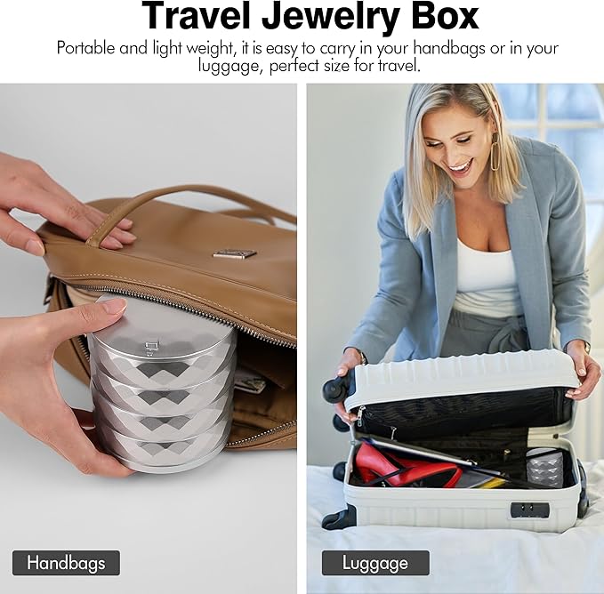 CONBOLA Travel Jewelry Case Box, Small Jewelry Organizer Earring Holder for Women, 5-Layer Rotating Jewelry Storage Tray with