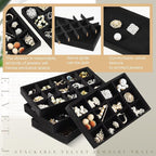 Junkin 12 Pcs Jewelry Tray Velvet Stackable Jewelry Organizer Trays Divided Earring Accessories Storage Containers Box (Rose 