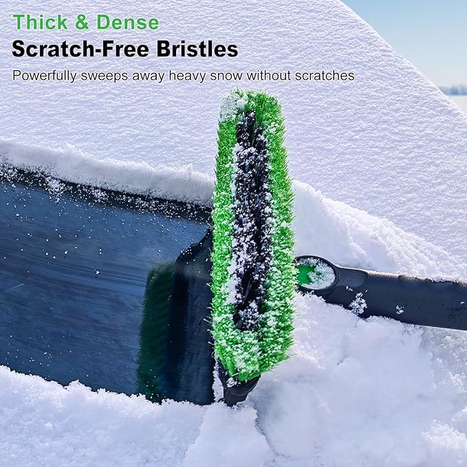 SEAAES 50 Inch Truck Snow Brush and Ice Scraper with Squeegee, Long Handle Extendable Windshield Ice Scraper with Foam Grip for SUV Truck Jeep RV Auto Vehicle Window