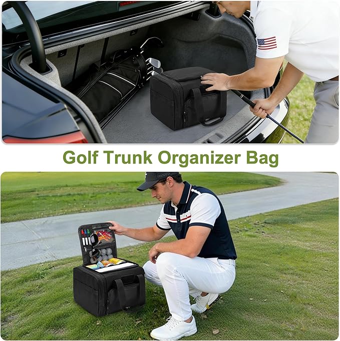 DSLEAF Small Golf Trunk Organizer Bag for Men & Women, Golf Car Locker with Bottom Shoe Space for A Pair of Shoes, Multiple