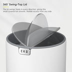 EKO Fandy 0.58 Gal/2.2L Mini Trash Can with Lid, Swing-Top Desktop Trash Can for Bathroom, Countertop, Vanity, Desk or Office, Small Garbage Bin (White)