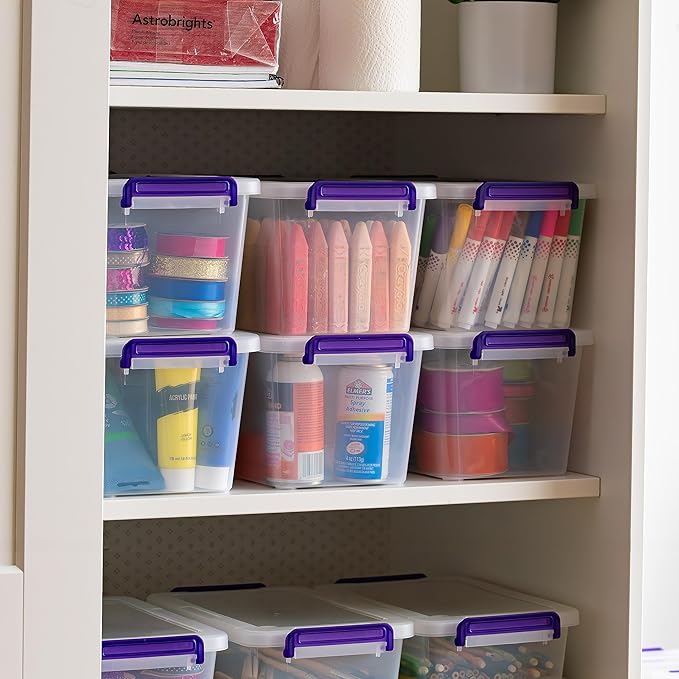 IRIS USA 5 Qt. Plastic Craft Storage Container Bins with Lids, 6 Pack, Small Art & Office Supply Organizer Tote, Sensory Bins