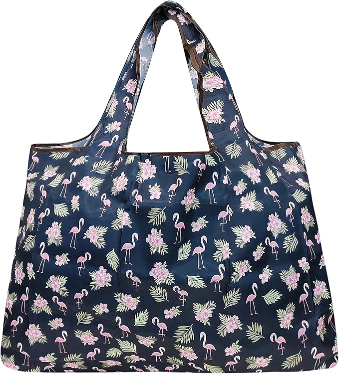 allydrew Large Foldable Tote Nylon Reusable Grocery Bags, 5 Pack