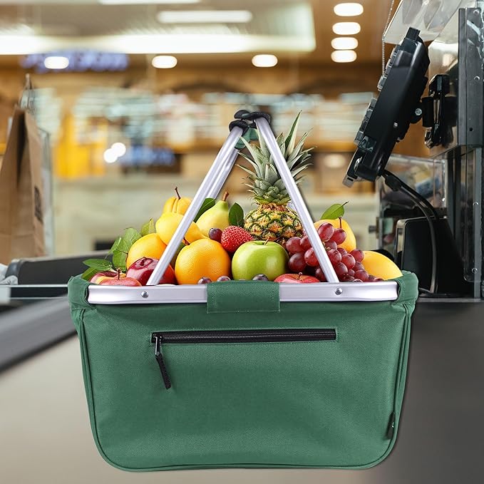 Picnic Basket, SIYUAN 24L Collapsible Market Basket with Two Handles Portable Canvas Grocery Basket Reusable Christmas Shoppi