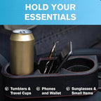 IOKONE Car Cup Holder, Auto Cup Drink Holders，Multifunctional Auto Front Seat Organizer with PU Leather Cover, Gap Filler Storage Box Coin Bucket Console Side Pocket Cell Mobile Phone Holder (Black)