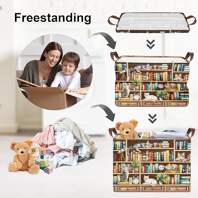 Clastyle Cat Book Shelf Basket for Reading Room Collapsible Toy Gift Kid Storage Basket Baby Clothes Organizer Nursery Bin