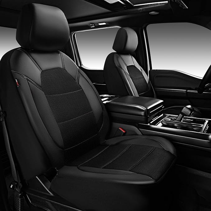 CAR PASS Leather and 3D Air Mesh Universal Fit Car Seat Covers, for Sedans,Trucks,Suvs,Airbag Compatible,Zipper Design and Re