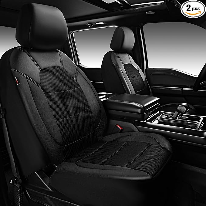 CAR PASS Universal Leather Two Front Seat Covers,Sport seat Covers fits Most Cars, SUVs, Trucks, and Vans Airbag Compatible (