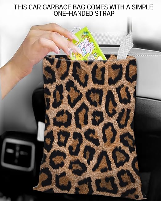 Car Garbage Can, Car Trash Bag, Car Garbage Bag, Hanging Car Trash Can for Car Accessories, Vehicle, Travelling, Camping, Cute Car Back Seat Organizer, Classic Leopard