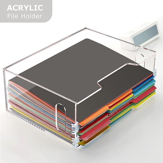 Acrylic Hanging File Folder Organizer, Letter Size Clear Filing Organizer Box with Handles, Magazine File Holder for Desk Hom