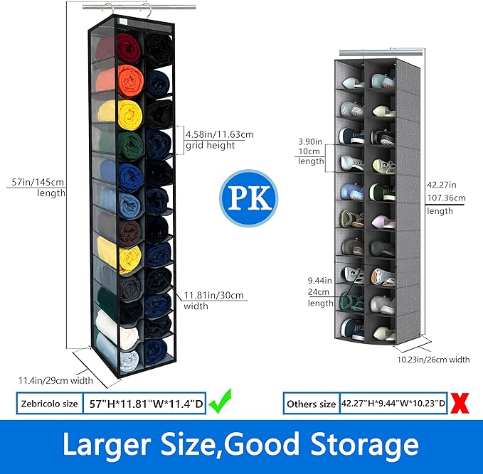 Closet Organization,24 Section, Hanging Closet Organizer, Space Saving, College Dorm Essentials for Girls, Heavy dutys Hooks 