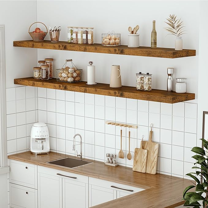 Vivelove 12 Inch Deep Floating Shelves 72 inch Long, 72 x 12 Wide Wall Shelves with Invisible Brackets, for Bedroom Bathroom 