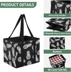 Black Pineapple Reusable Grocery Bags Large Shopping Tote Bag with Reinforced Bottom Board, Water Resistant Foldable Storage 