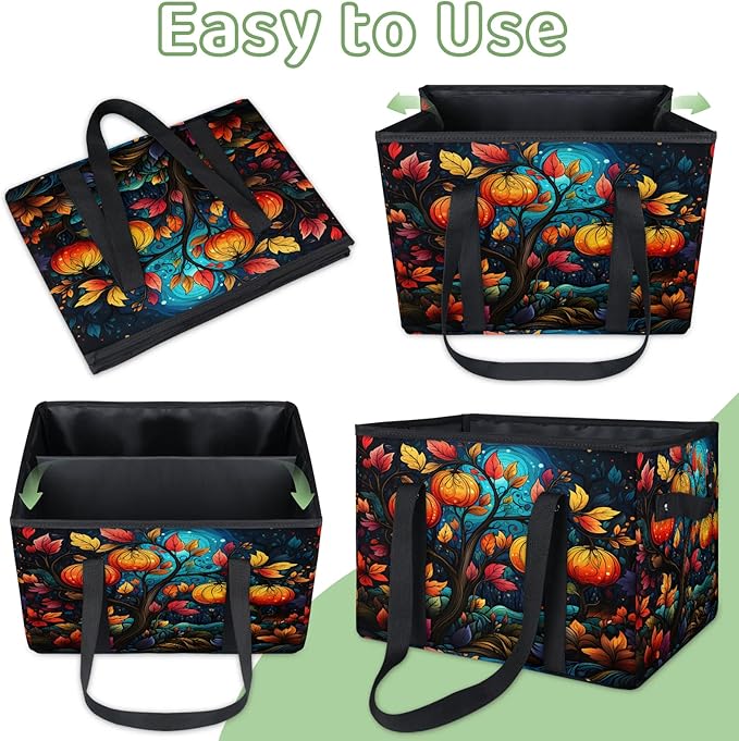 Reusable Grocery Bags Heavy Duty Shopping Bags Foldable Large Tote Bags with Long Handles & Hard Bottom