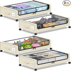 Under Bed Storage with Wheels, Under the Bed Storage Containers with Clear Lids & Label, Underbed Storage Bins, XXL 60L Rolli
