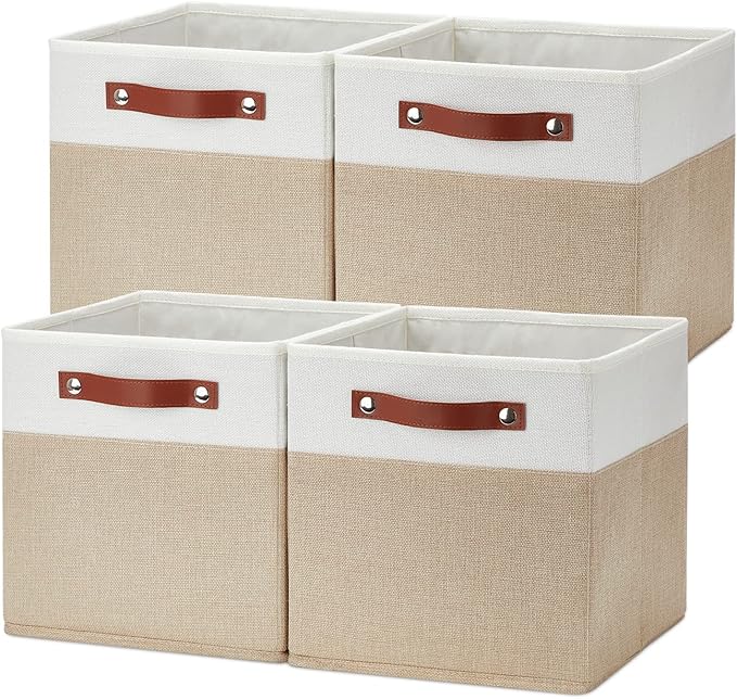 Temary Fabric Storage Cubes Bins, 11 inch Cube Storage Baskets, Foldable Cube Bins Set with Handles, Decorative Storage Boxes