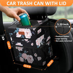 4.2 Gallons Car Trash Can with Lid, Bag Bin Hanging Waterproof Automotive Car Garbage Cans Leak Proof Vehicle Trash Can for Truck SUV,Black Floral