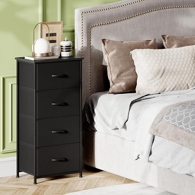 Somdot Dresser for Bedroom with 4 Drawers, Storage Organizer Chest of Drawers with Removable Fabric Bins for Closet Bedside L