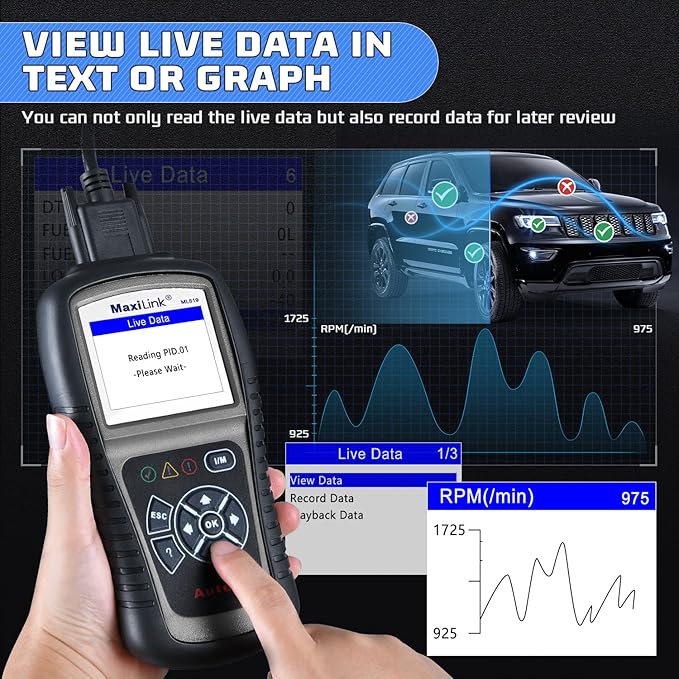 Autel MaxiLink ML519 Enhanced Mode 6 OBD2 Scanner Auto Diagnostic Scan Tool Check Engine Fault Code Reader CAN Scan Tool,