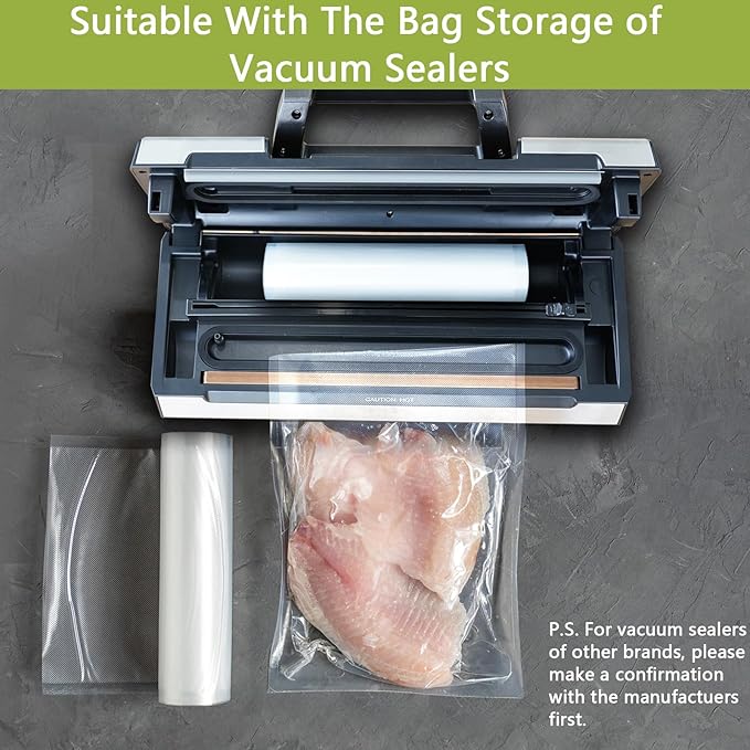 Potane 8 Pack 8"x20'(8Rolls) Thickened Vacuum Sealer Bags For Food, Textures on Both Sides, Smell-Proof, Heavy Duty for POTAN