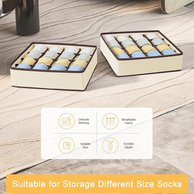 Joyoldelf Sock Drawer Organizer Divider Underwear Organizer 16-cell Fabric Dresser Drawer Organizers Storage Boxes for Socks 